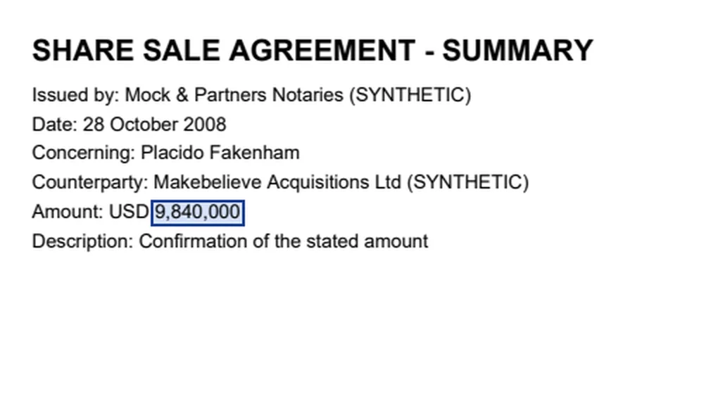 The amount in the share sale agreement, highlighted.